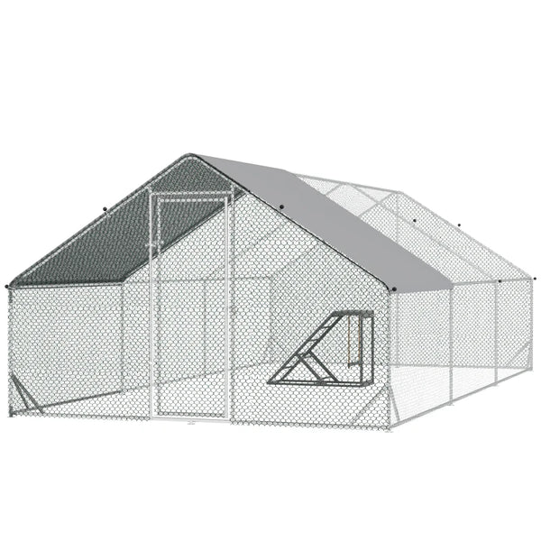 Galvanised Steel Chicken Run with Activity Shelf and Cover, 3x6x2m, Grey