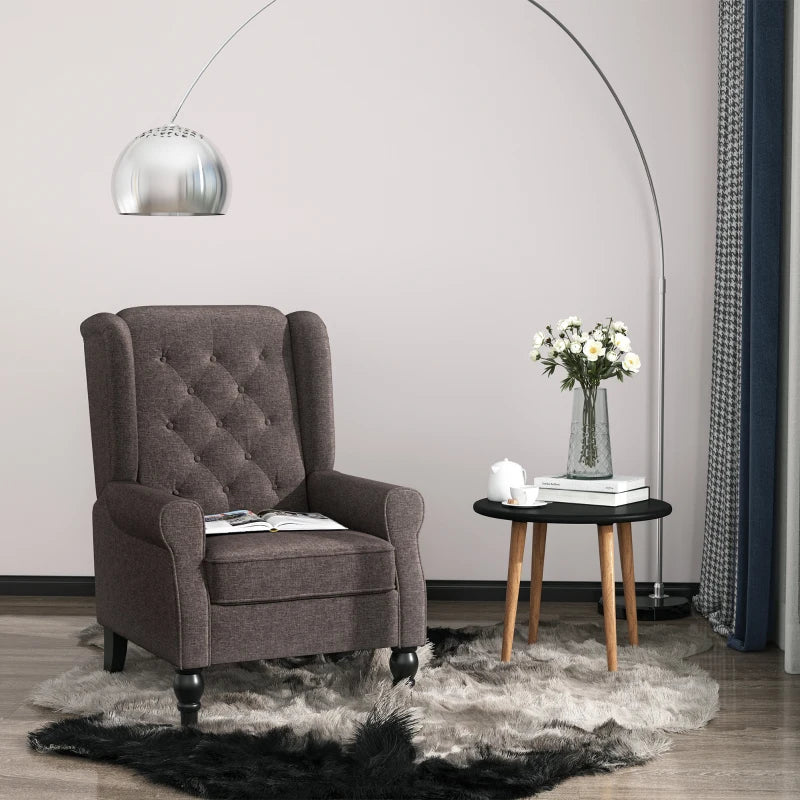 Brown Retro Wingback Armchair with Button Tufted Design