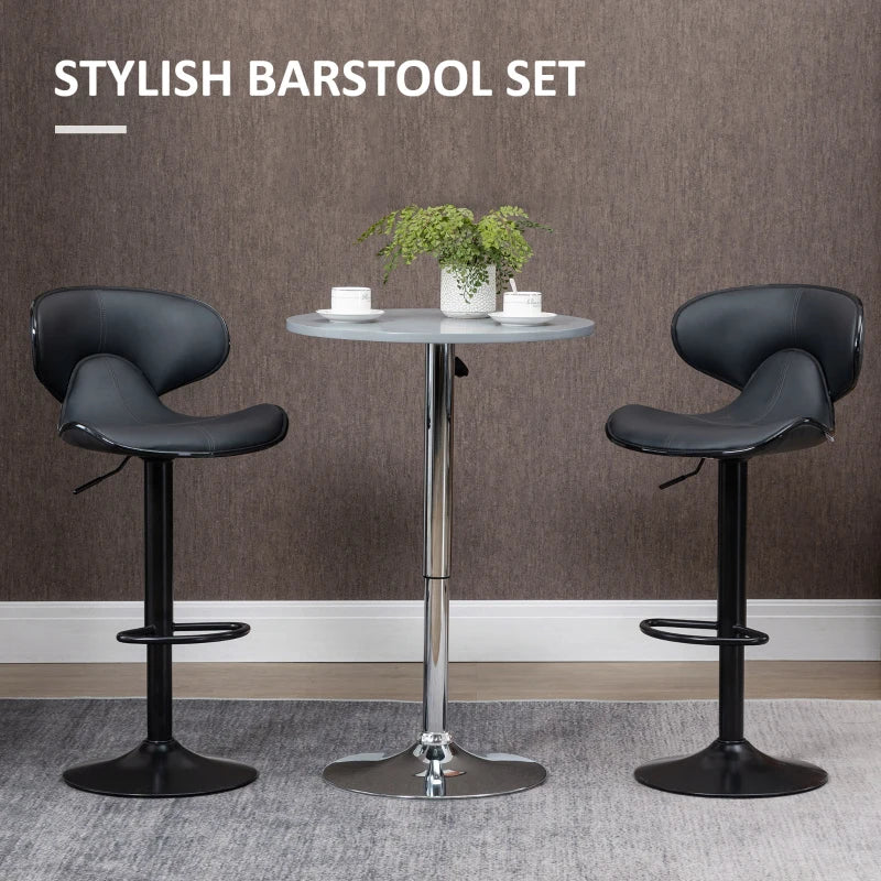 Grey Adjustable Swivel Bar Stools Set of 2 with Footrest and Backrest