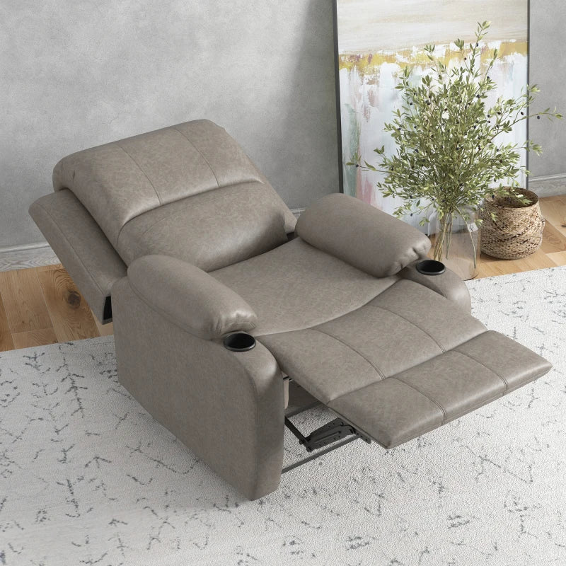 Brown Microfibre Recliner Armchair with Leg Rest and Cup Holder