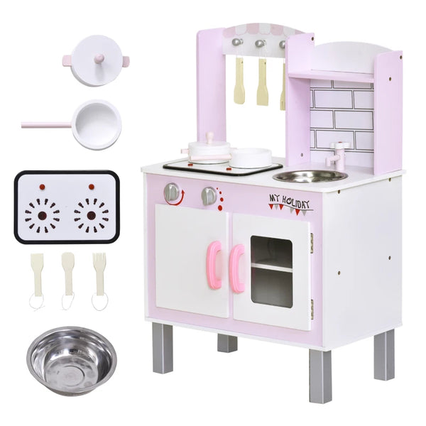 Kids Pink Pretend Kitchen Playset with Cooking Accessories