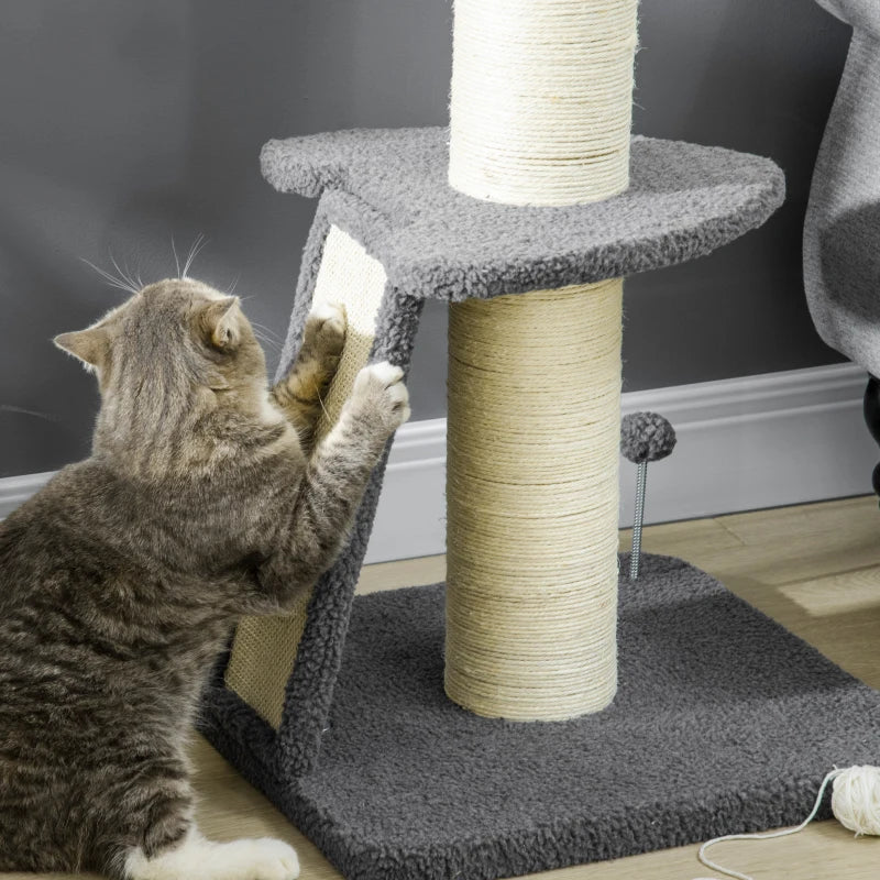 Cat Tree Tower with Scratching Posts and Toy Ball - Dark Grey