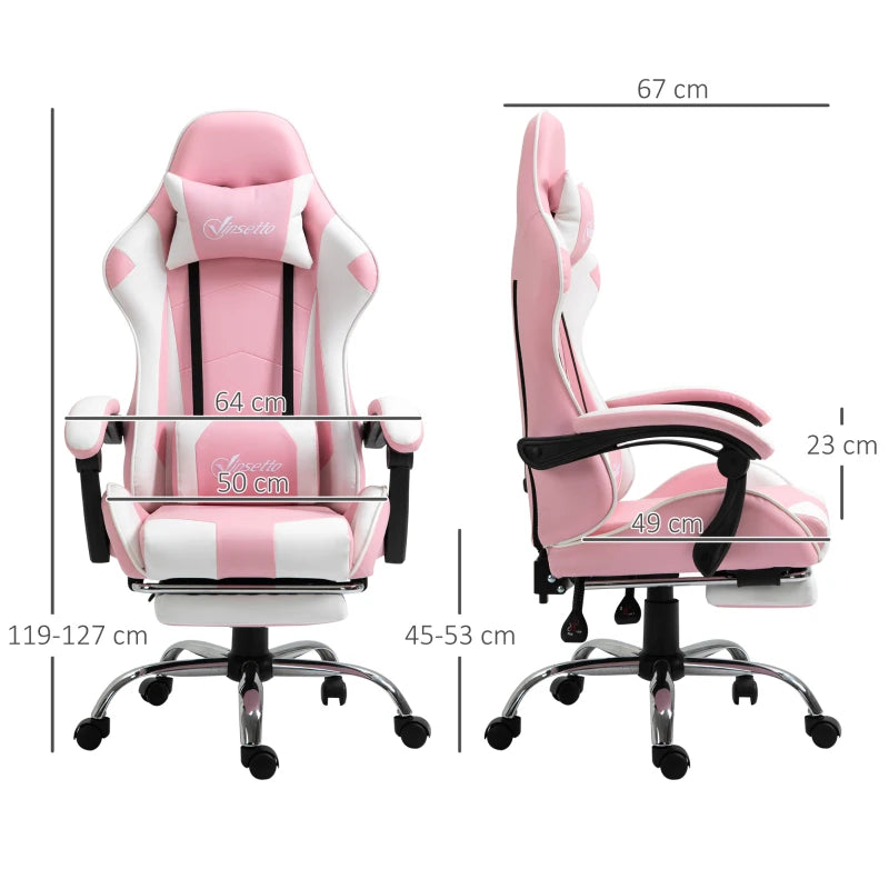 Pink Racing Gaming Chair with Lumbar Support & Head Pillow