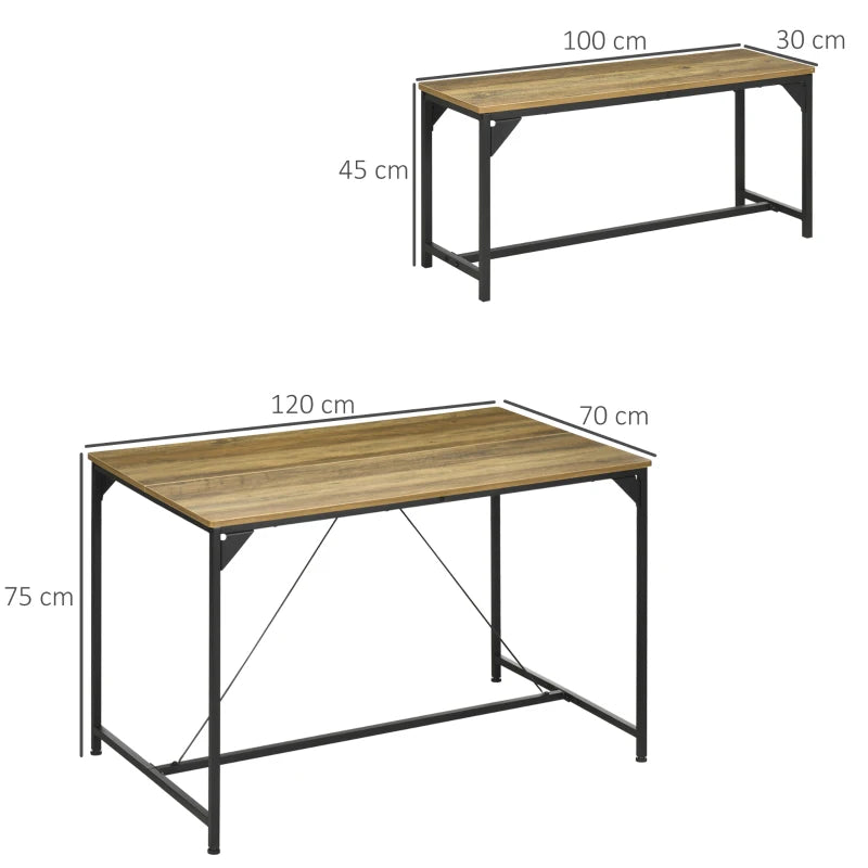 4-Person Natural Dining Table and Bench Set