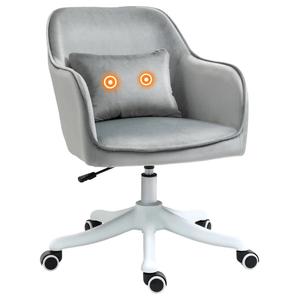 Grey Velvet Office Chair with Massage Lumbar Pillow