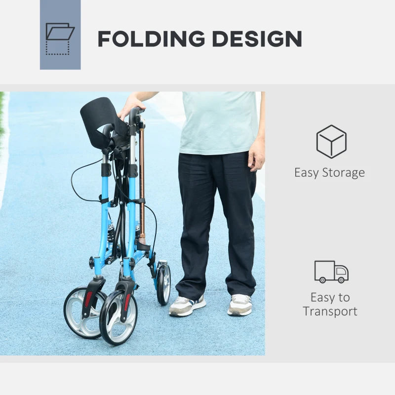 Blue Folding Rollator Walker with Seat and Large Wheels