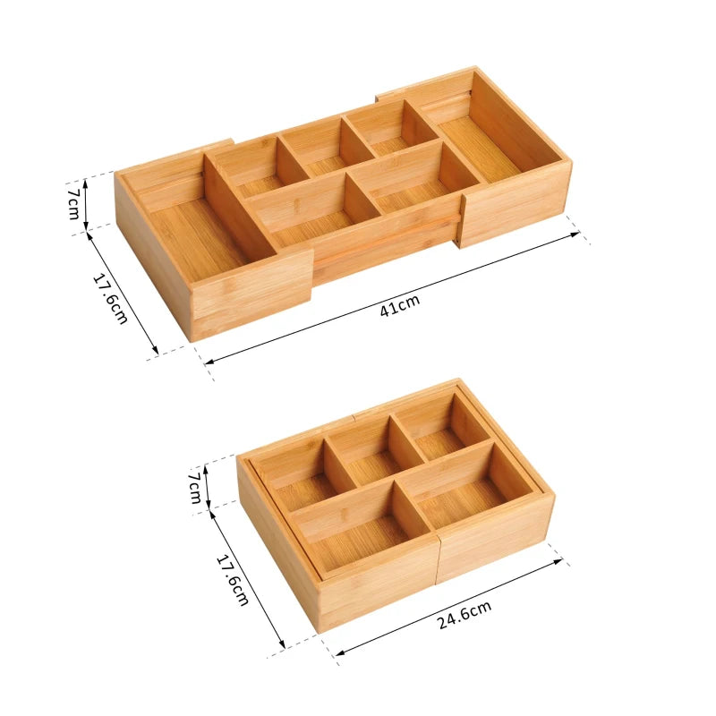 Bamboo Drawer Organiser Tray Divider, Adjustable 24.6-41cm, Natural Color