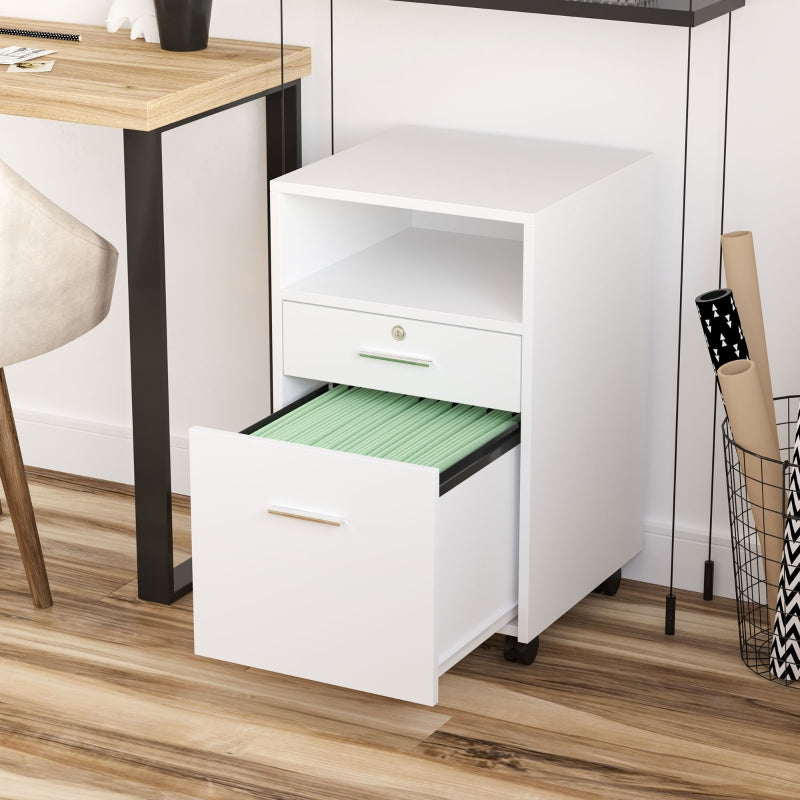 White 2-Drawer Lockable Filing Cabinet on Wheels