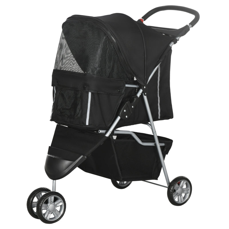 Black Pet Travel Stroller for Small Dogs - 3 Wheels