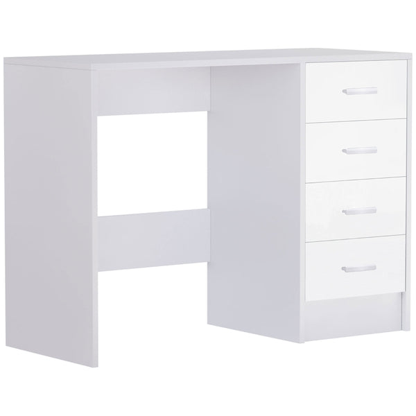 White High Gloss Computer Desk with Drawers