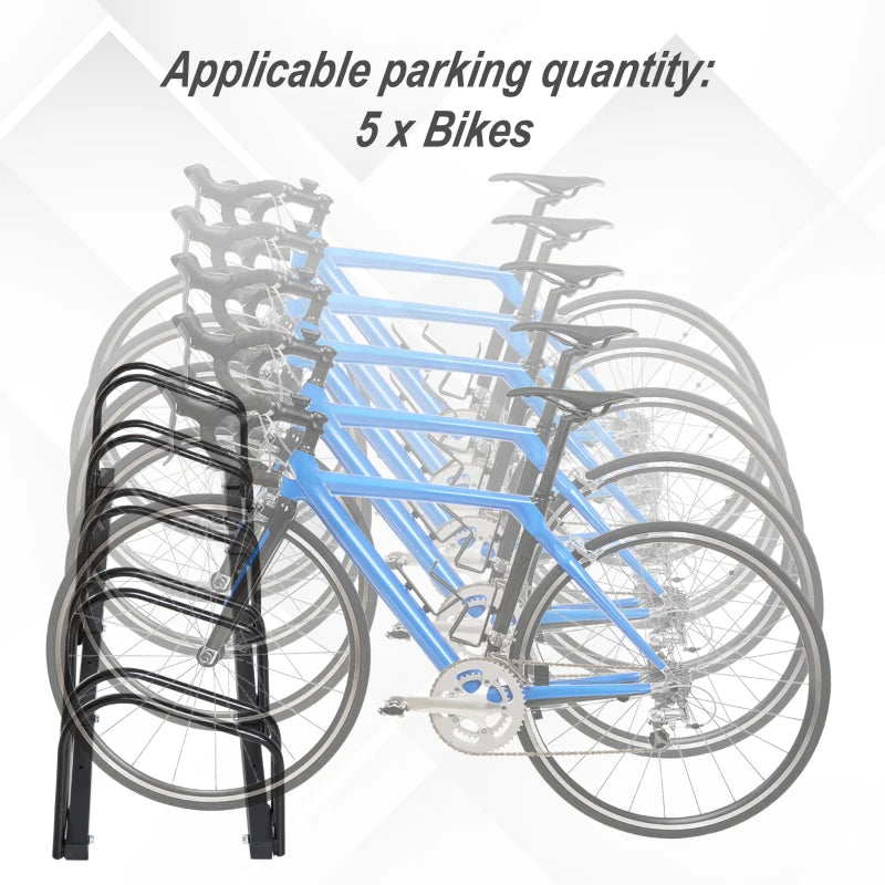 Black Bike Storage Rack - Wall or Floor Mount Bicycle Stand (5 Racks)