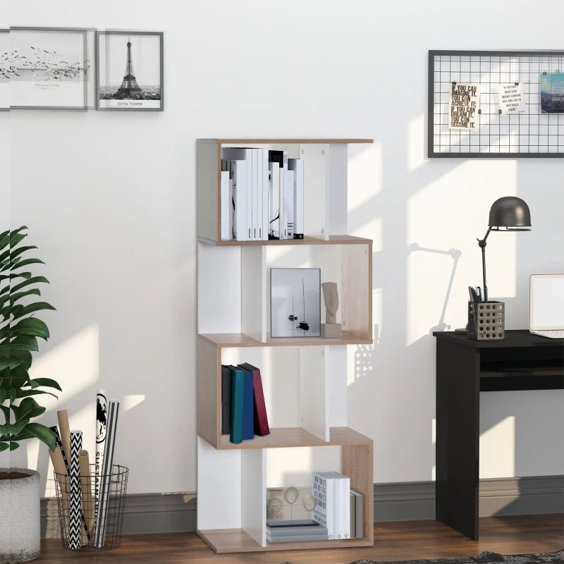 Four-Tier Double 'S' Shelving Unit - White & Oak