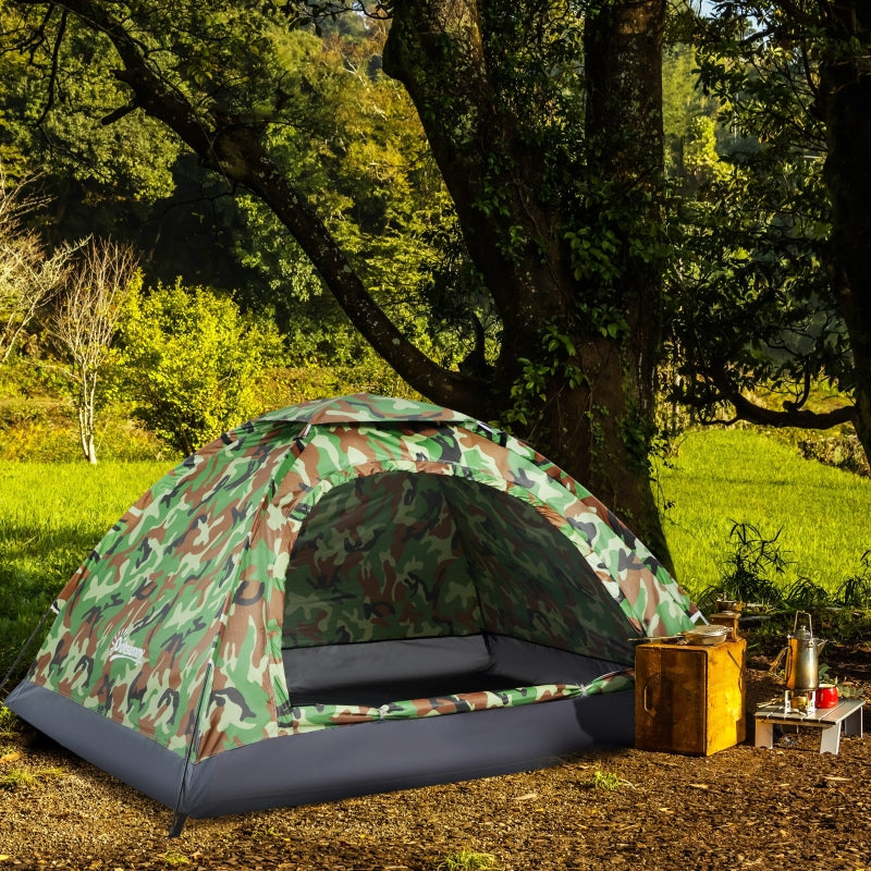 Camouflage 2-Person Camping Tent with Zipped Doors and Storage Pocket, Multicoloured