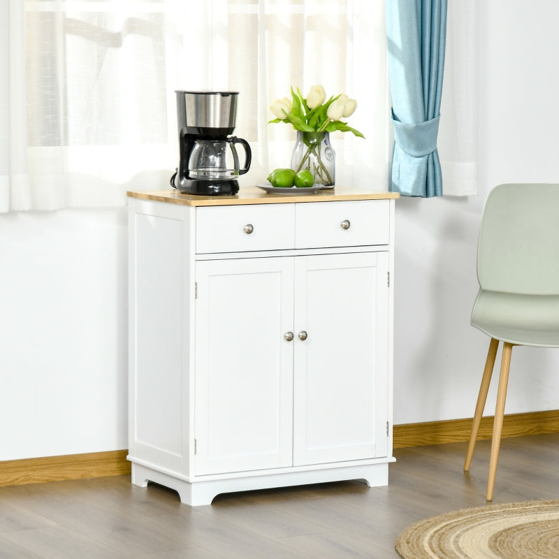 White Kitchen Storage Sideboard with Solid Wood Top