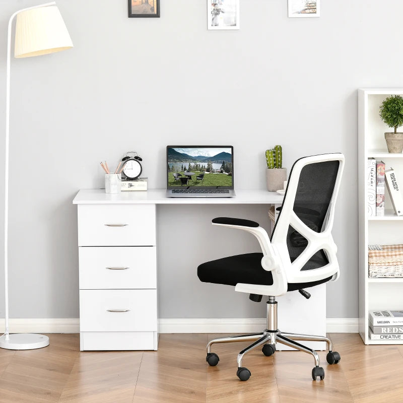 White Computer Desk with Storage Shelves and Drawers