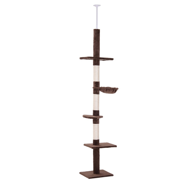 Adjustable Brown Cat Climbing Tower - 5-Tier Indoor Kitty Activity Center