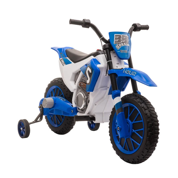 Blue Kids Electric Motorcycle Ride-On with Training Wheels, Ages 3-6