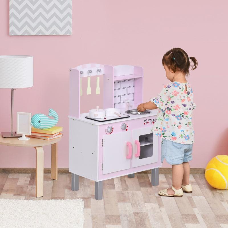 Kids Pink Pretend Kitchen Playset with Cooking Accessories