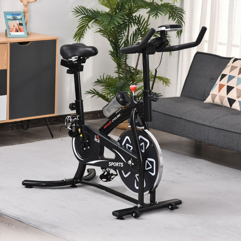 Black Indoor Exercise Bike with Adjustable Resistance and LCD Monitor