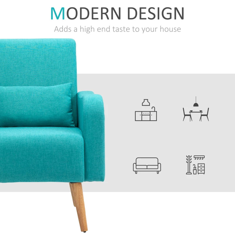 Teal Linen Armchair with Wooden Frame