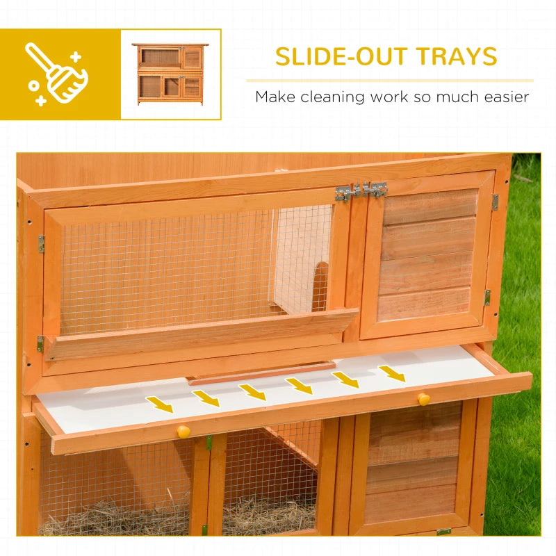 Wooden Outdoor Rabbit Hutch with Run, Double Decker - Brown 122 x 48 x 100 cm