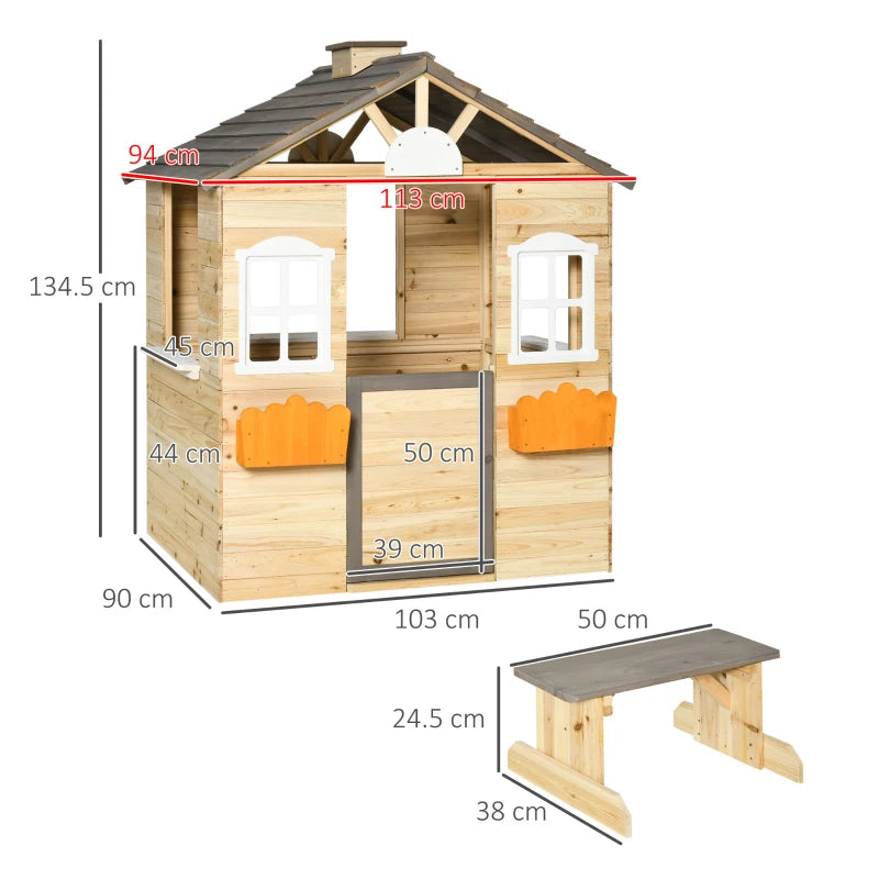 Wooden Kids Playhouse Outdoor Garden Cottage with Bench and Flowerpot Holder, Blue