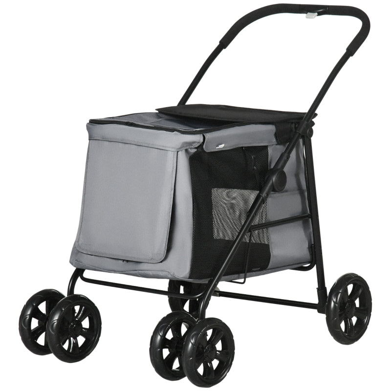 Grey Pet Stroller with 4 Wheels for Small and Medium Dogs