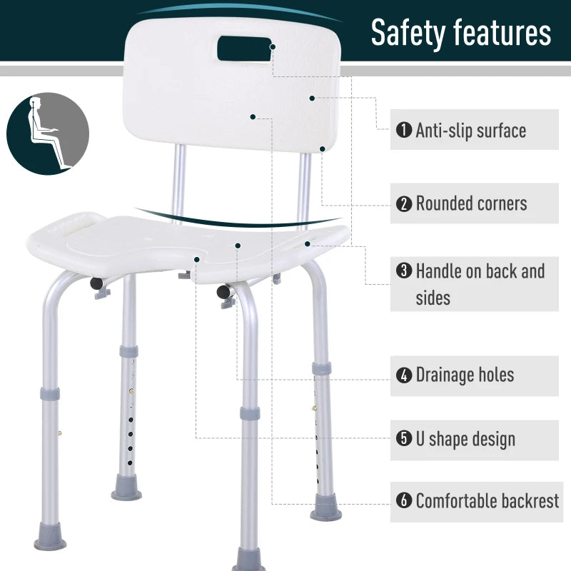 Adjustable Aluminum Bath Stool - White