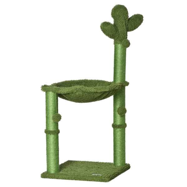 Cat Cactus Tower with Scratching Post, Hammock, Bed & Toy - Green