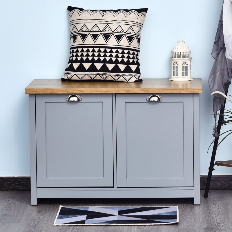 Grey Shoe Cabinet with 2 Doors and Shelf - Entryway Storage Organizer