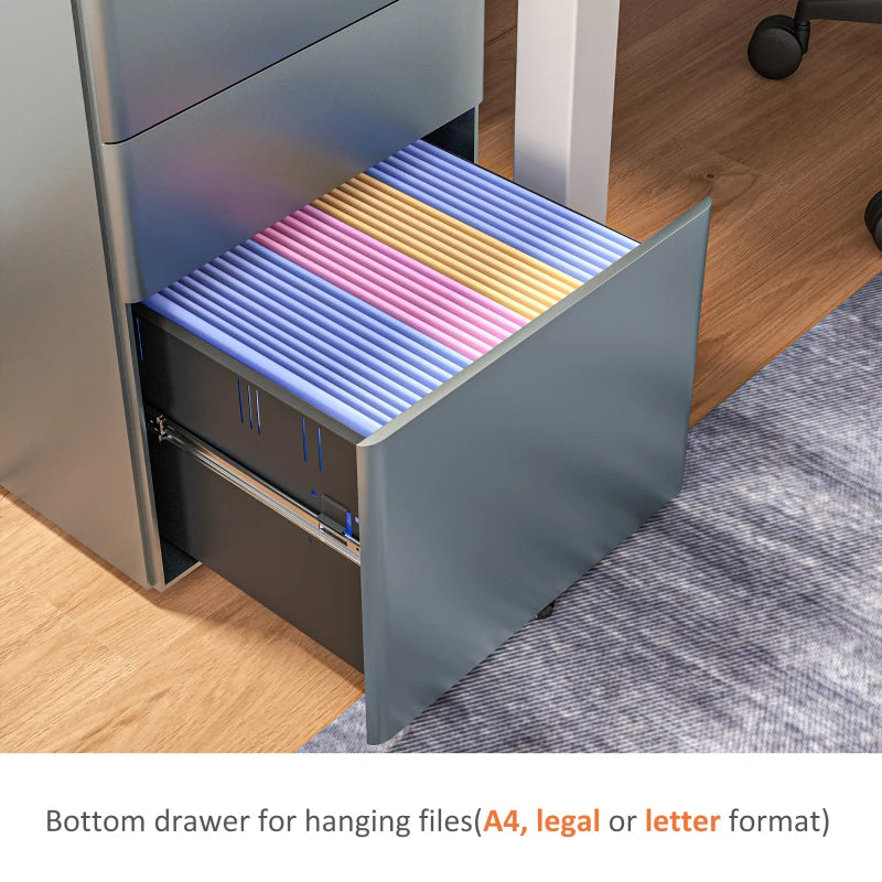 Steel 3-Drawer Rolling Filing Cabinet for A4, Letter, Legal Files - Black