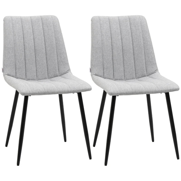 Grey Linen Dining Chairs Set of 2 with Steel Legs