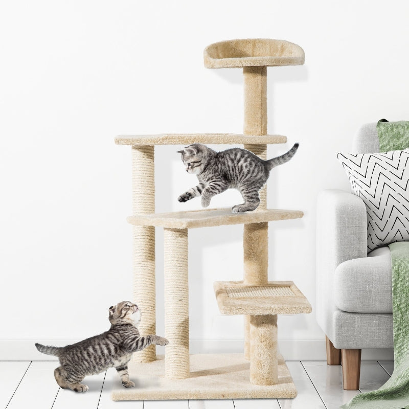 Beige 100cm Cat Tree Climbing Tower for Indoor Cats - Scratch Post & Activity Centre