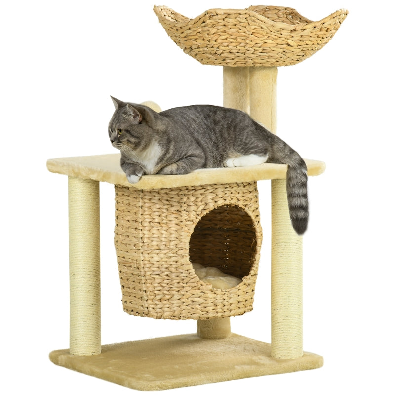 Beige Cat Tree with Scratching Posts, House, Bed & Toy Ball