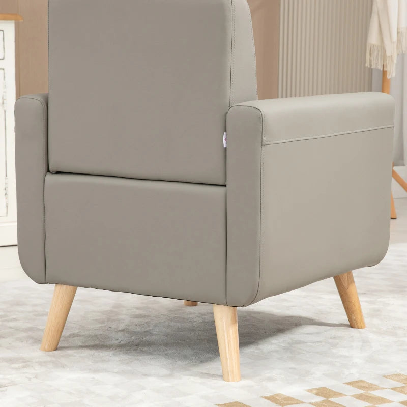 Grey Tufted PU Leather Accent Chair for Living Room, Bedroom, Home Office