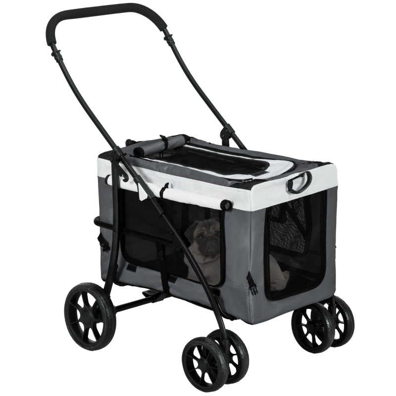 Grey Foldable Dog Stroller with Detachable Carrier for Mini Dogs