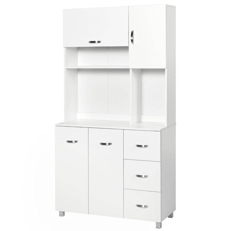 White Kitchen Storage Cabinet with Drawers and Shelves