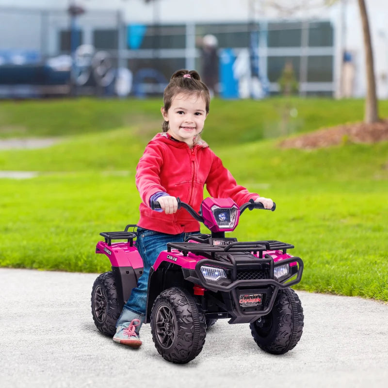 Kids Pink 12V Ride-On Quad Bike with Music and LED Headlights