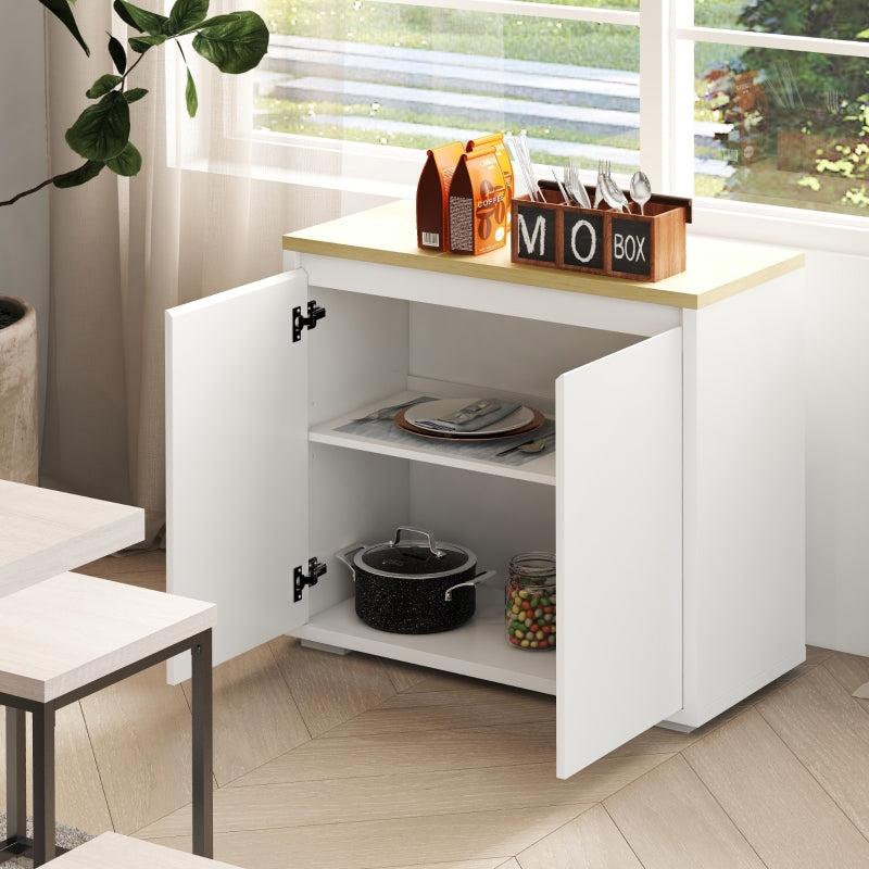 White Kitchen Storage Cabinet with Double Doors and Adjustable Shelf