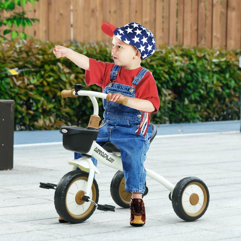 White Kids Trike with Adjustable Seat, Basket & Bell - Ages 2-5