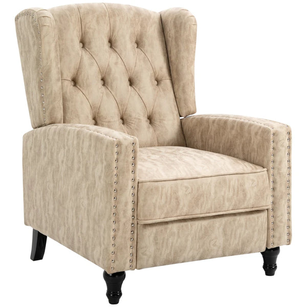 Beige Reclining Armchair with Chesterfield Style