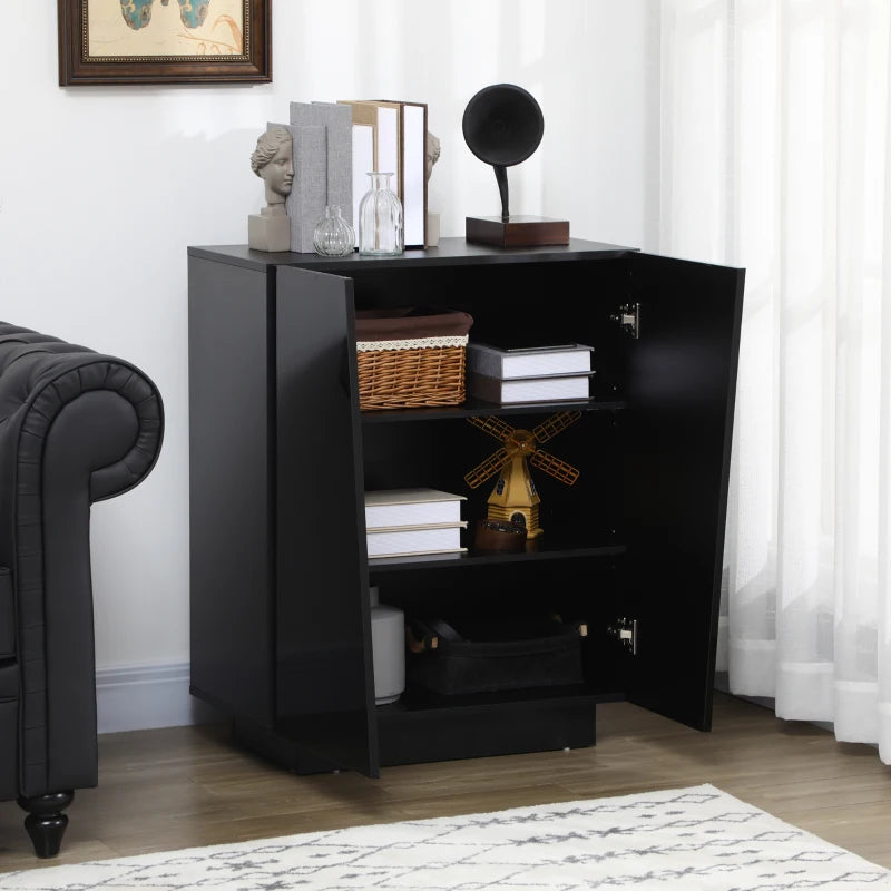 Black High Gloss Freestanding Storage Cabinet with Adjustable Shelves