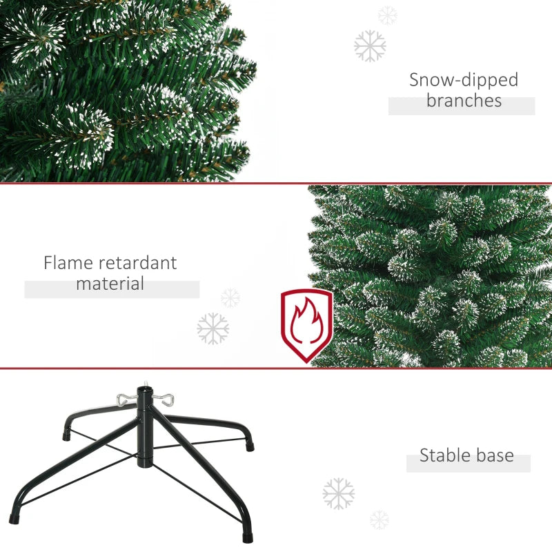 6FT Snow-Dipped Green Christmas Pencil Tree with Foldable Stand