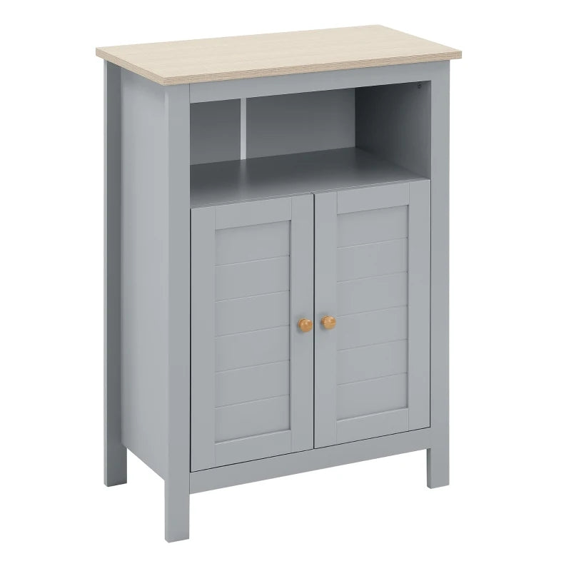 Grey Bathroom Floor Cabinet with Double Doors and Adjustable Shelf