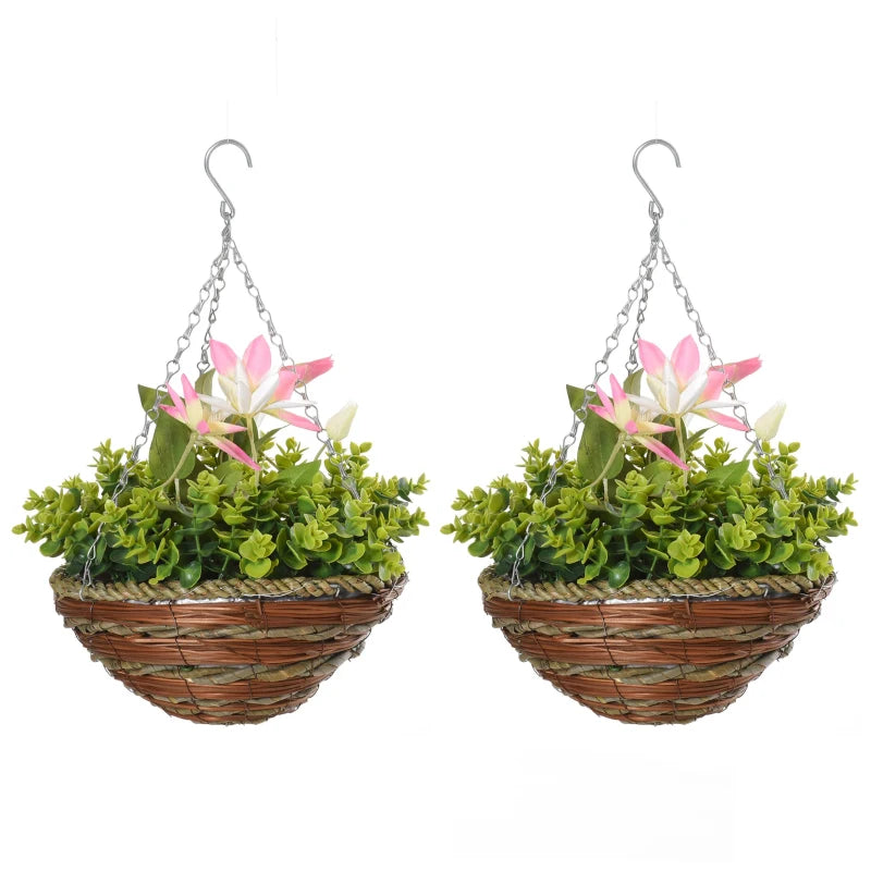 Set of 2 Purple Artificial Clematis Hanging Planters