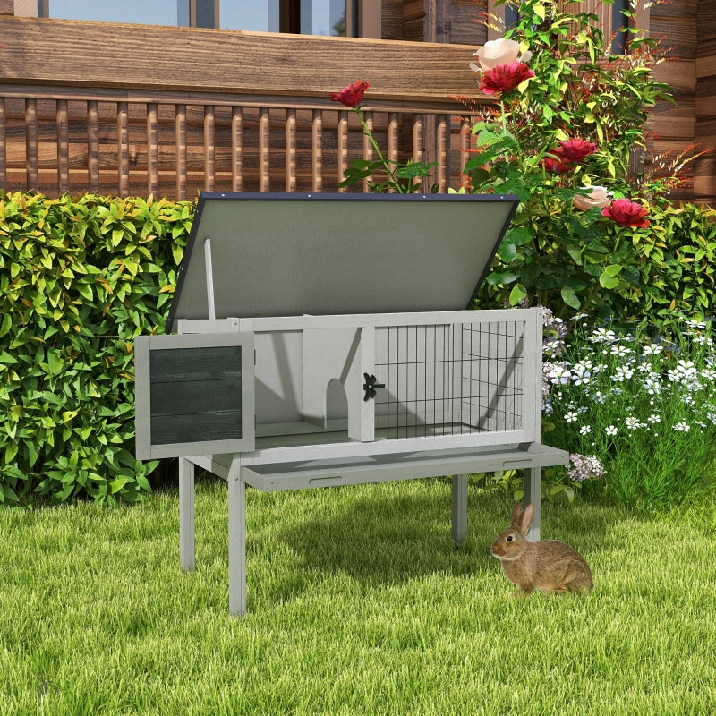 Grey Wooden Rabbit Hutch with Openable Roof - Indoor Outdoor Cage, 84 x 43 x 70 cm