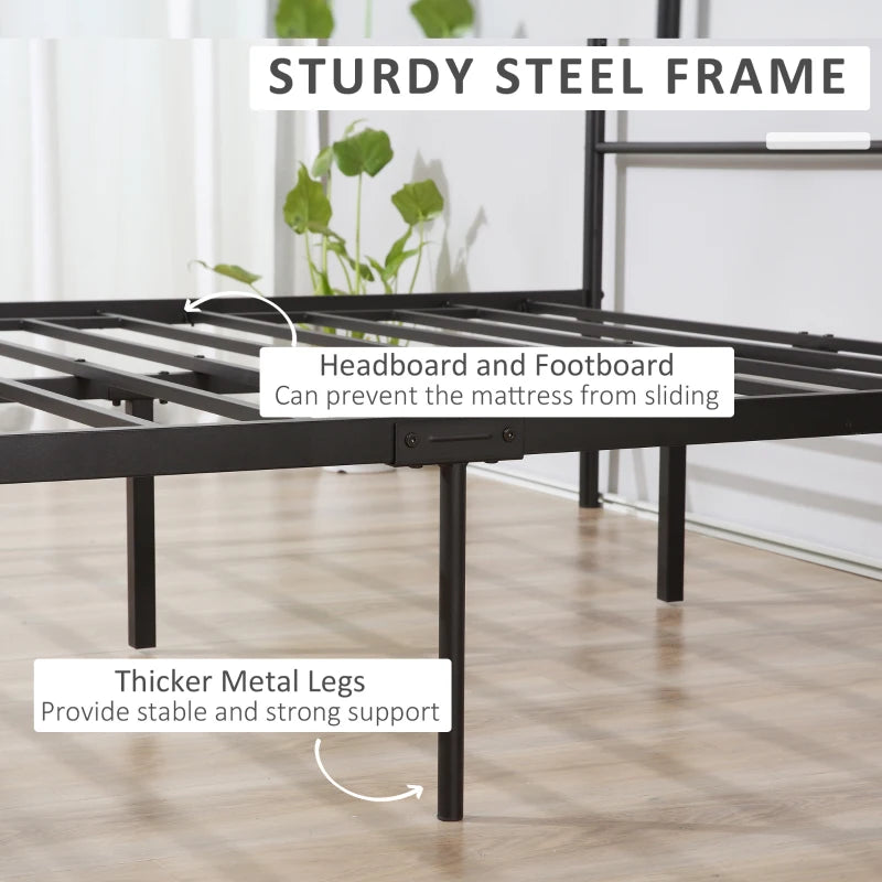 Black Metal Double Bed Frame with Storage Space