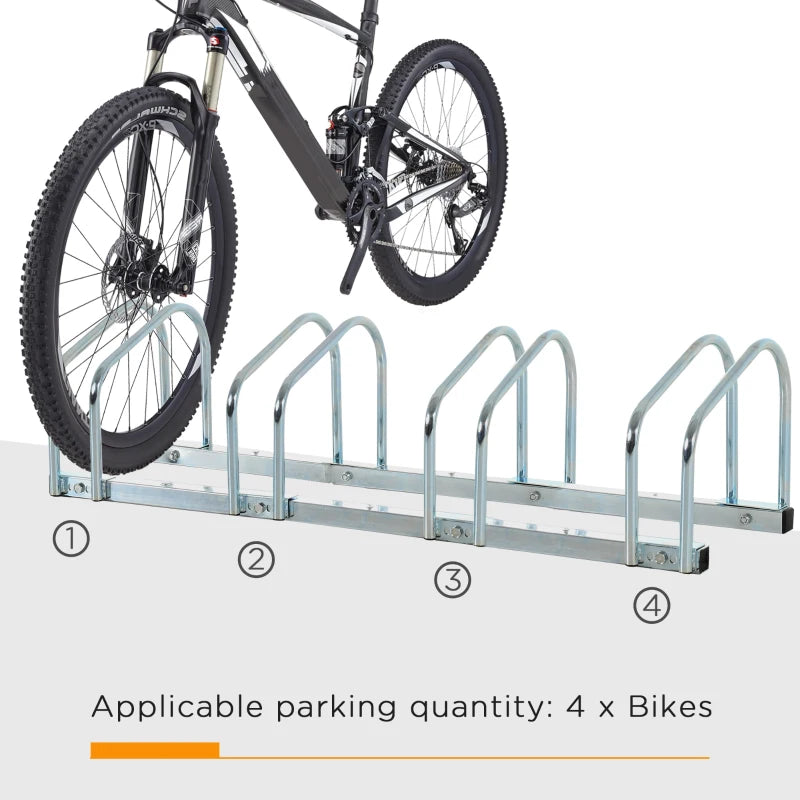 Silver Bike Storage Rack (4 Racks) - Floor/Wall Mount Bicycle Stand