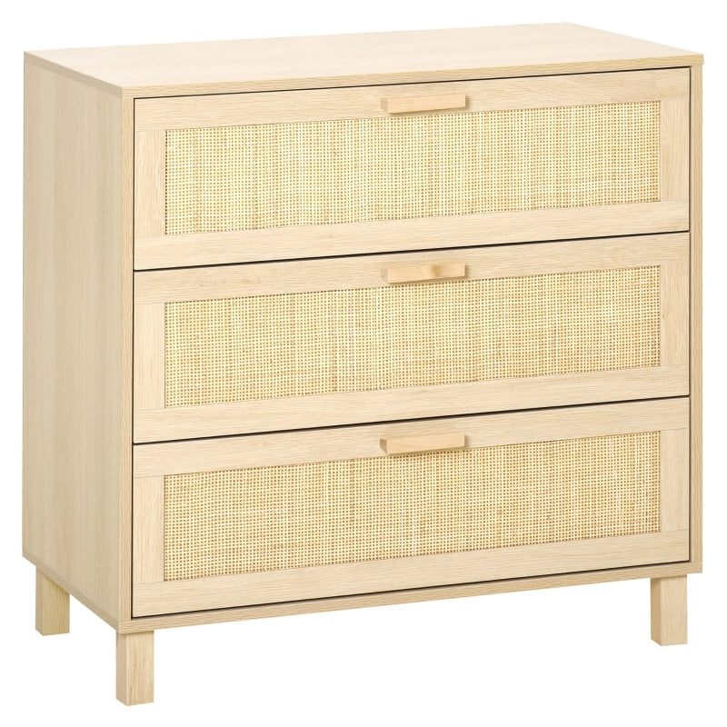 Natural Rattan 3-Drawer Boho Dresser for Bedroom, Living Room, Hallway