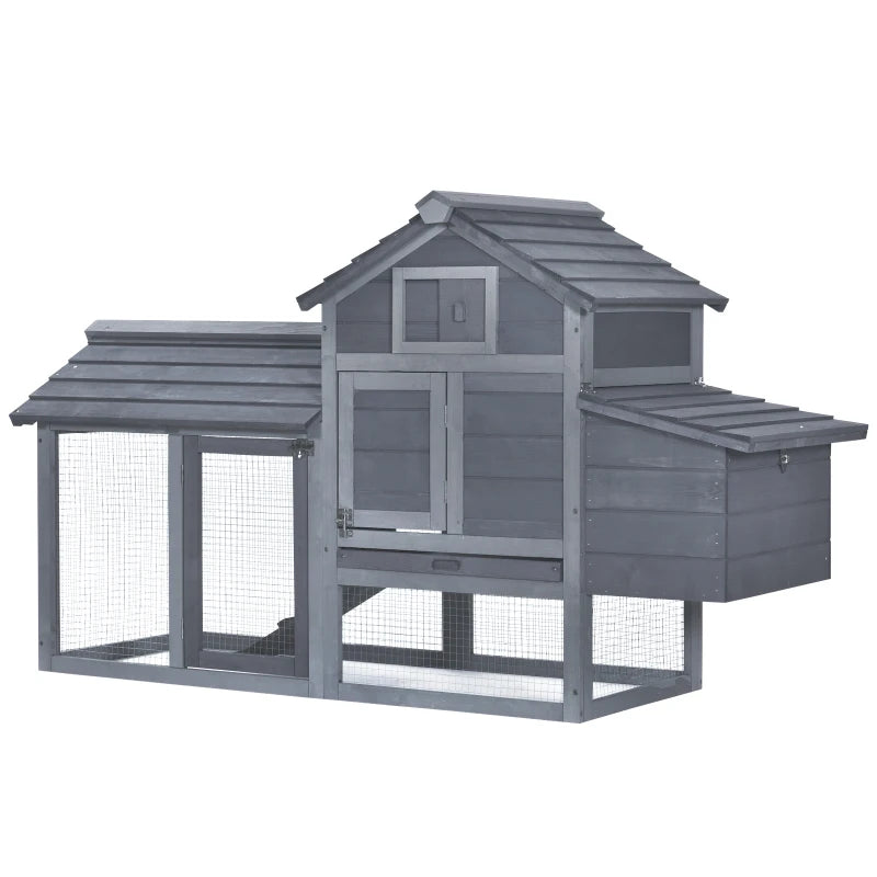 Grey Small Chicken Coop with Run and Nesting Box - 150.5 x 54 x 87cm